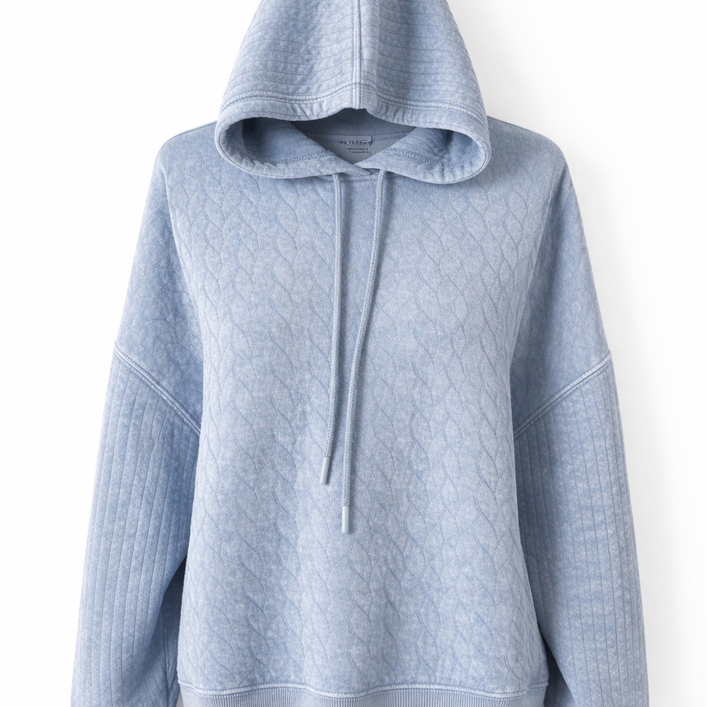 Harmony & Balance Light Blue Quilted Hooded Pullover Sweatshirt